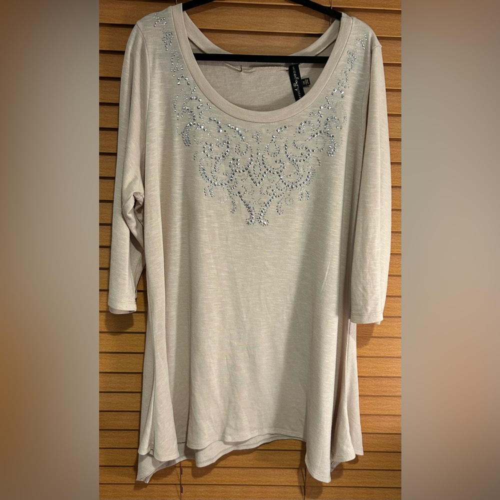 French Bazaar Chic Cream Embellished Women's 3/4 Sleeve Top size XXL